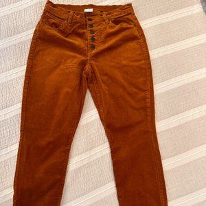 CAbi Burnt Orange Cordoroy High Waiste Slim Leg